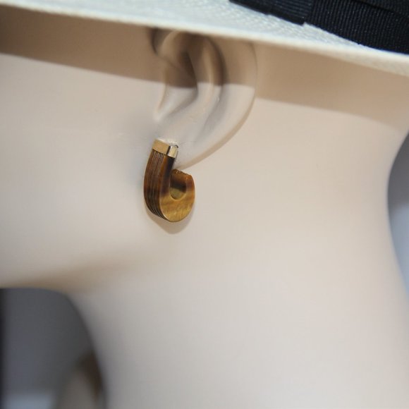 Vintage 14k Gold Tigers Eye J-Hook Earrings - Picture 11 of 12